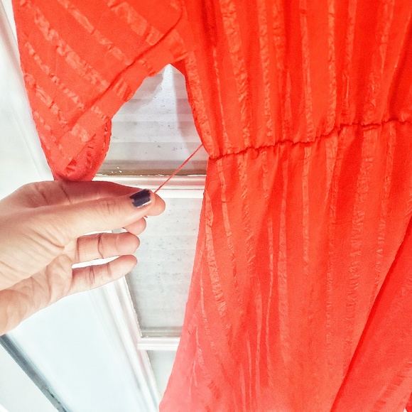 Flying Tomato Orange Textured Dress with Lace - Picture 3 of 6